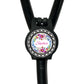 A black stethoscope with a personalized nameplate attached to it.