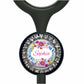 A personalized nameplate with a floral design and rhinestones around the edge.