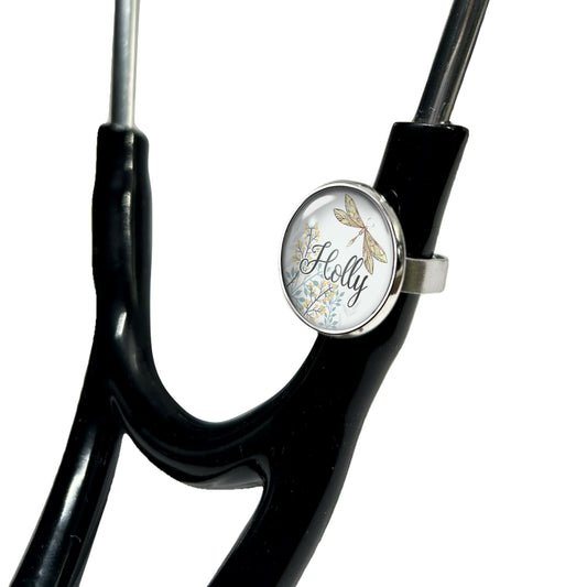 Dragonfly Meadow Stethoscope Id Name Tag Charm Personalized