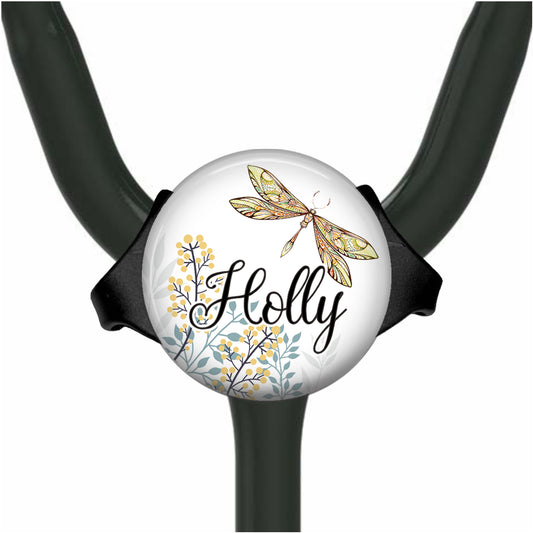 Dragonfly Meadow Yoke Stethoscope Id Name Tag Personalized