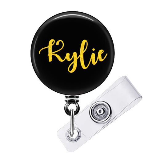 Gold on Black Retractable ID Badge Reel Holder