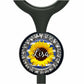 A personalized nameplate with a sunflower design and rhinestones around the edge.