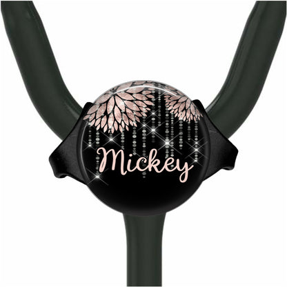 Personalized Stethoscope Name Tag - Rose Gold Floral Yoke Stethoscope ID Tag 506