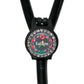 A black stethoscope with a personalized name badge attached to it.