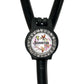 A black stethoscope with a personalized nameplate attached to it.