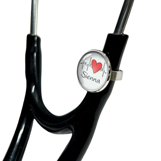 EKG Heart Stethoscope Id Tag Charm Personalized - 10 Design Colors