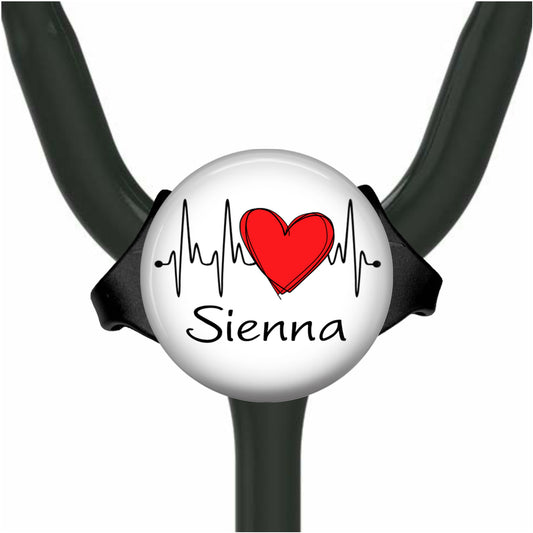 EKG Heart Yoke Stethoscope Id Tag Personalized - 10 Design Colors