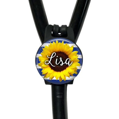 Personalized Stethoscope ID Tag - Custom Sunflower Name Tag With Adjustable Silicone Band - 519