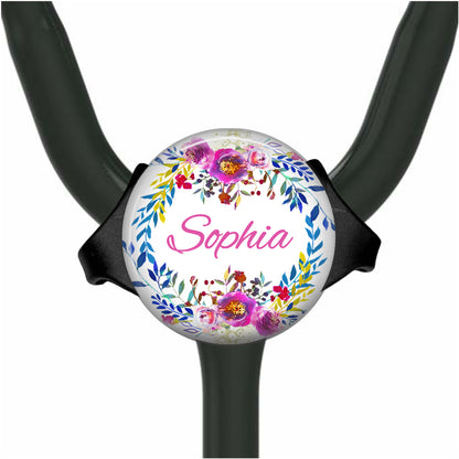 Stethoscope Name Tag - Personalized Pink Floral Adjustable Yoke Tag, Custom Nurse Gift 520