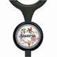 A personalized nameplate with a floral design featuring a parrot and other colorful birds.