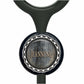 A black stethoscope with a silver cap-shaped charm featuring the name "Jeanne" engraved on it.