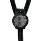 A black stethoscope with a circular logo on the diaphragm that says "Jeanne".