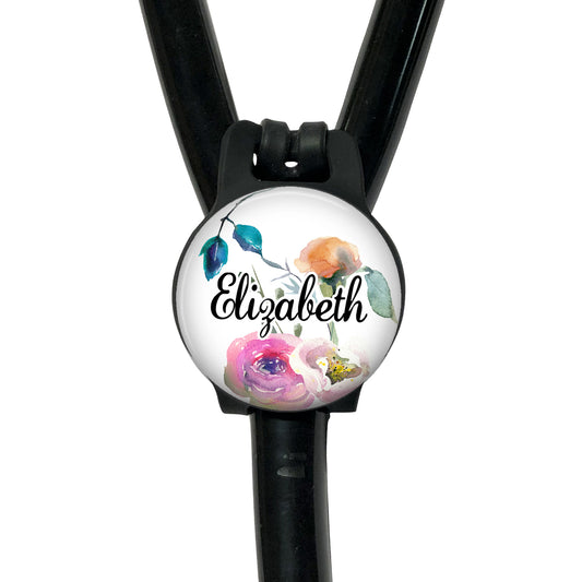 Watercolor Floral Yoke Stethoscope Id Name Air Tag Holder Personalized