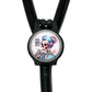 A black stethoscope with a round badge featuring a cartoon skeleton wearing a nurse's outfit and the text "Coffee nurse repeat Janelle".