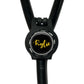 A black stethoscope with a round black button on the front, displaying the name " Kylie" in yellow cursive font.