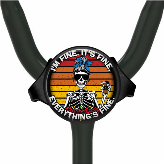 Everything's Fine Skeleton Yoke Stethoscope Id Name Tag Personalized