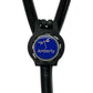 A black stethoscope with a blue circular badge on the handle, displaying the word "Amberly".