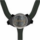 A black stethoscope with a silver circular badge on the handle.