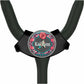 A black stethoscope with a colorful, patterned design on the handle.
