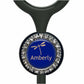 A blue and silver medical device with a personalized name badge.