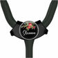 A black stethoscope with a round floral design on the front.