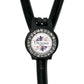 A black stethoscope with a decorative rhinestone-encrusted circular badge featuring the text "Denise RN" on it.
