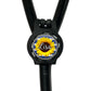 A black stethoscope with a personalized nameplate attached to it. The nameplate features a sunflower design and the name "Lisa".