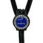 A black stethoscope with a blue and silver rhinestone-encrusted circular badge that says "Amberly".
