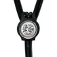 A black stethoscope with a circular badge on the handle that says "The Day You Deserve".
