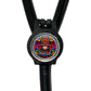 A black stethoscope with a colorful, circular charm featuring a skull design and the word "Irish" written on it.