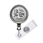 A metal badge holder with a circular design featuring a skeleton and the text "The Day & You Deserve".