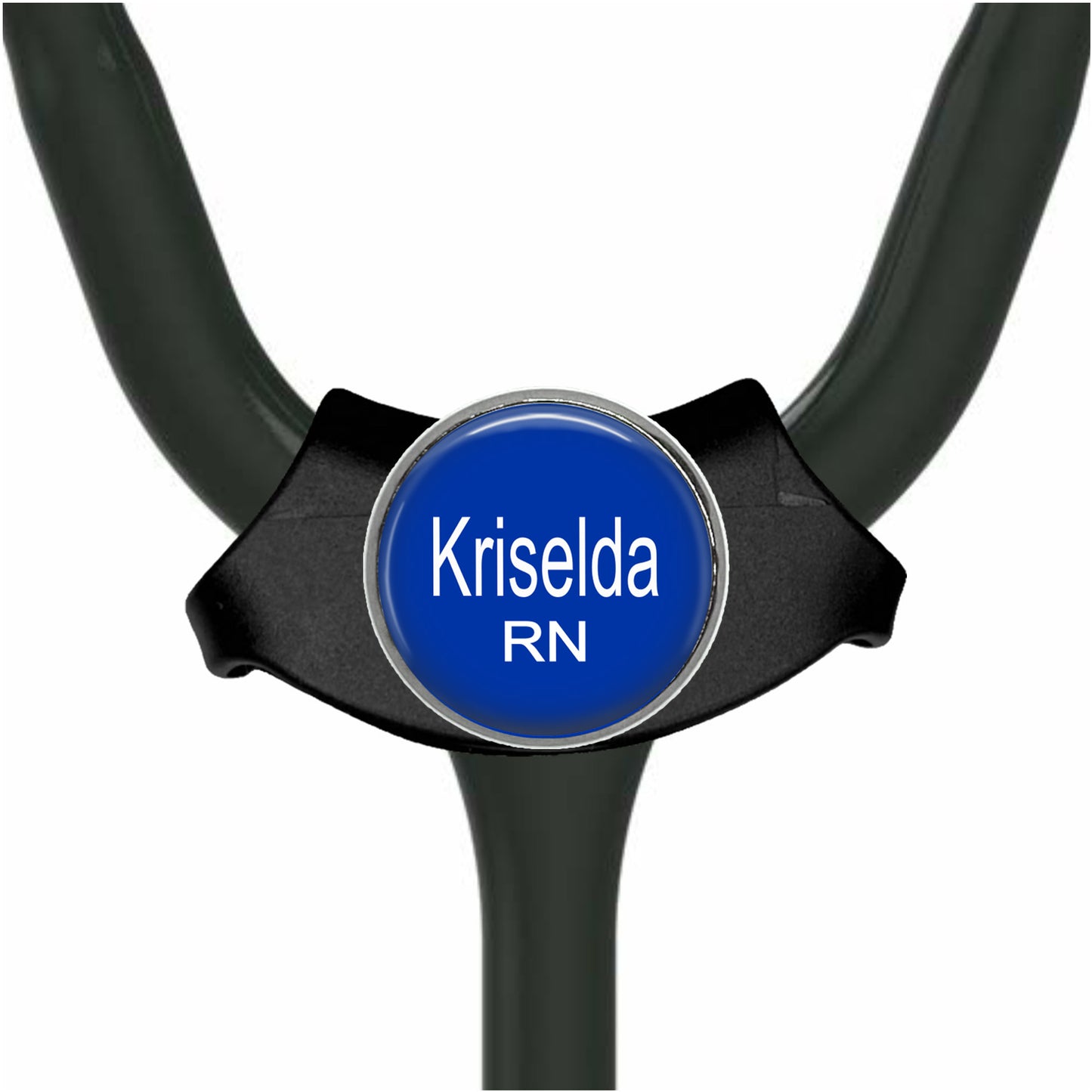 a stethoscope with a name badge on it.