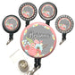 Pink Floral and Feathers Retractable ID Badge Reel Holder