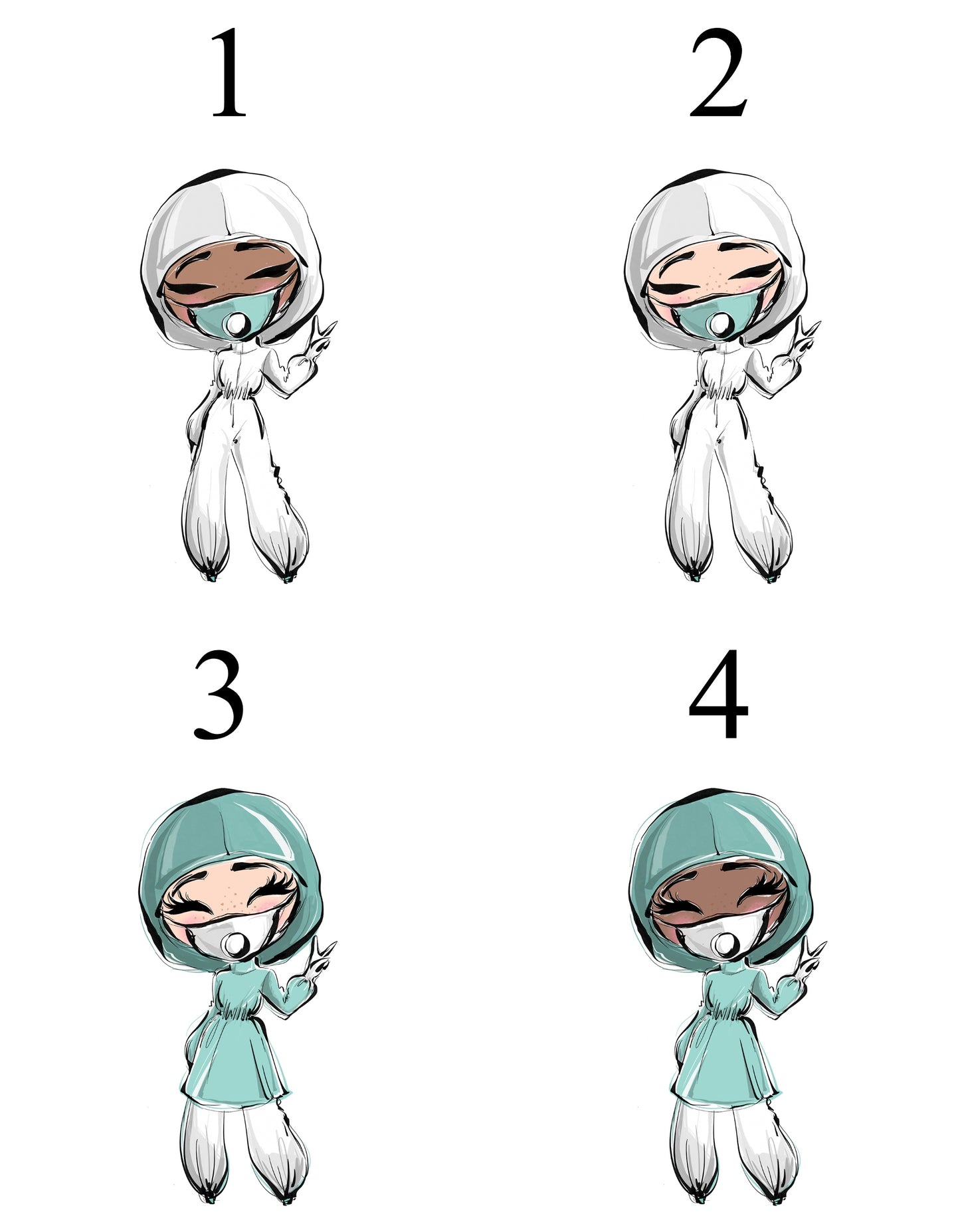 White Scrubs Masked Nurse (4 choices) Retractable ID Badge Reel Holder