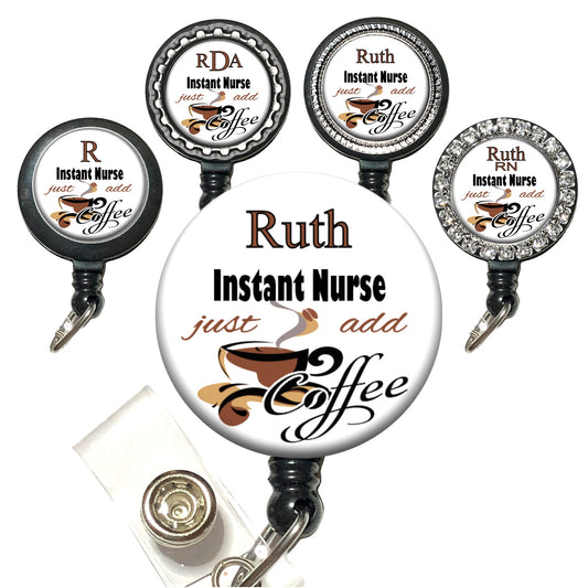 Instant Nurse Coffee Retractable ID Badge Reel Holder