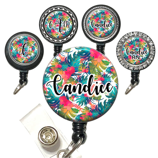 Colorful Tropical Ferns Retractable ID Badge Reel Holder