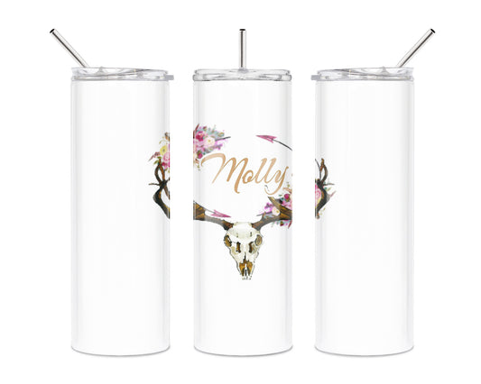 Floral Deer Skull 20 oz Skinny Tumbler