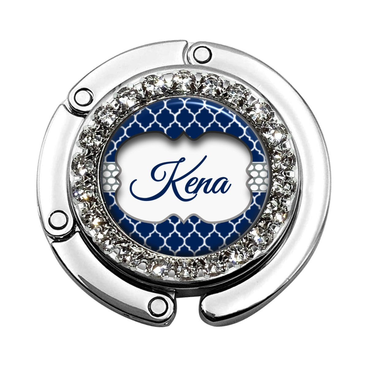 a blue and white round with the word kena on it