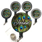 Green Peacock Feathers Retractable ID Badge Reel Holder