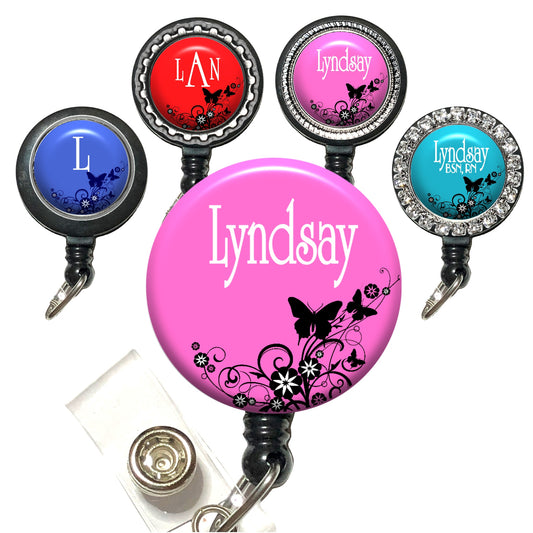 Floral Butterfly (10 Colors) Retractable ID Badge Reel Holder