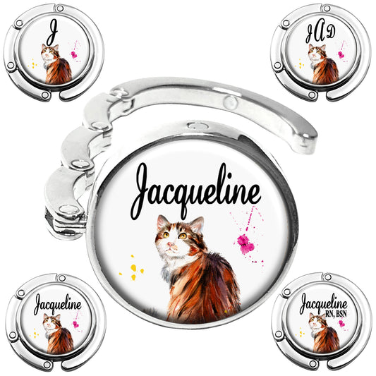 Personalized Pretty Kitty Cat Purse Hanger - Women's Bag Hanger for Table or Desk