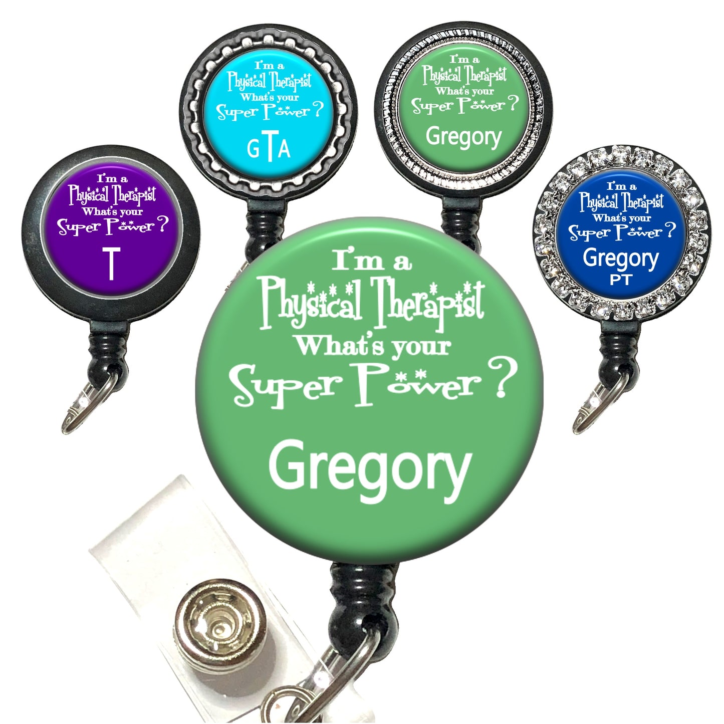 Physical Therapist Superpower (12 Colors) Retractable ID Badge Reel Holder