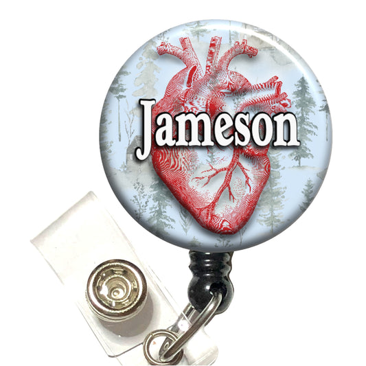 Red Heart Forest Retractable ID Badge Reel Holder