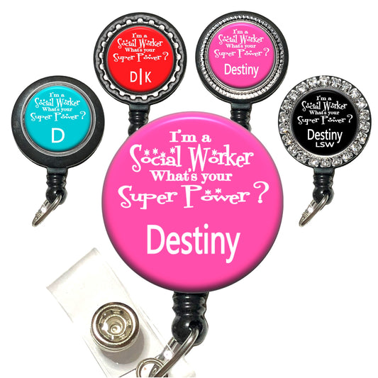Social Worker Superpower (12 Colors) Retractable ID Badge Reel Holder