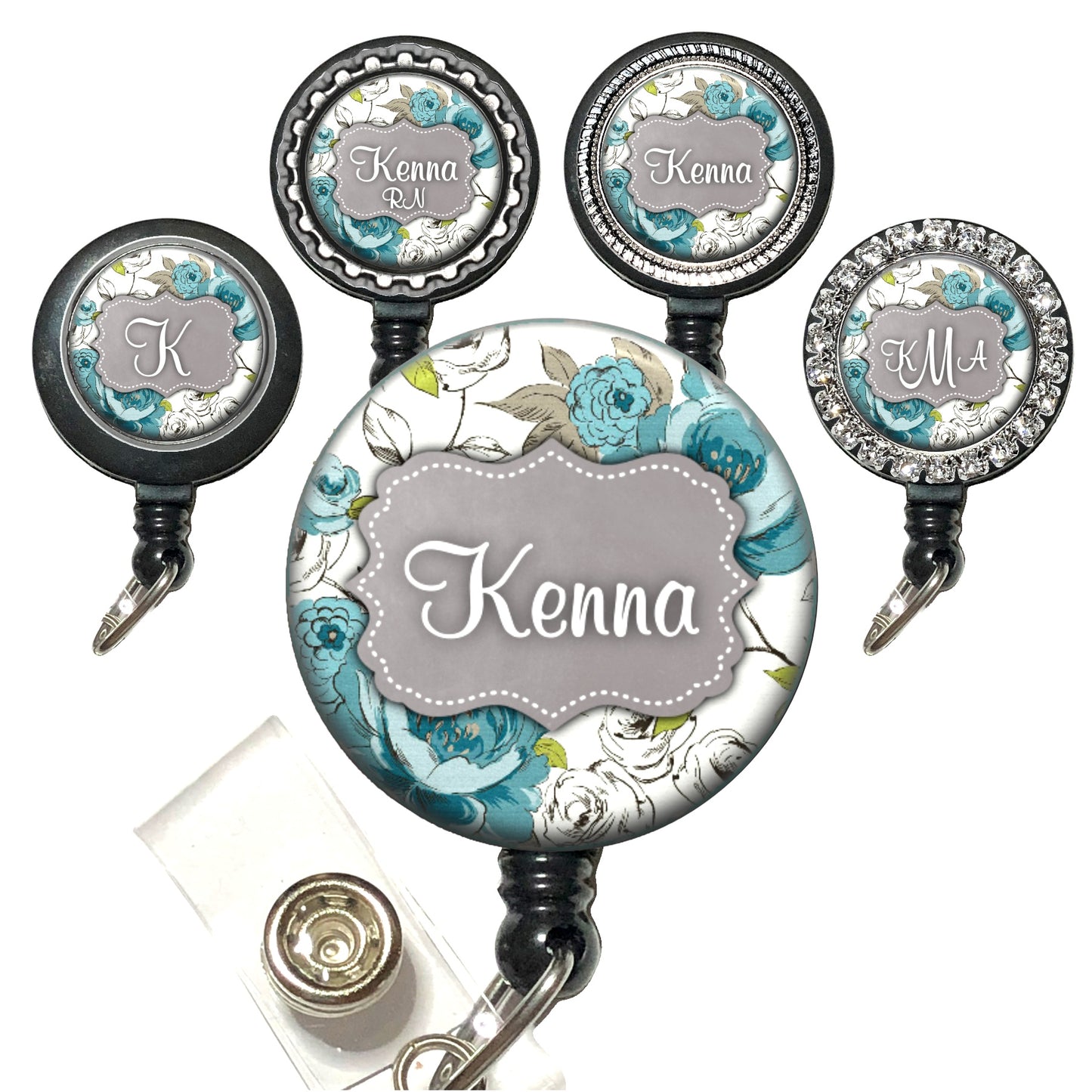 Turquoise Floral Retractable ID Badge Reel Holder