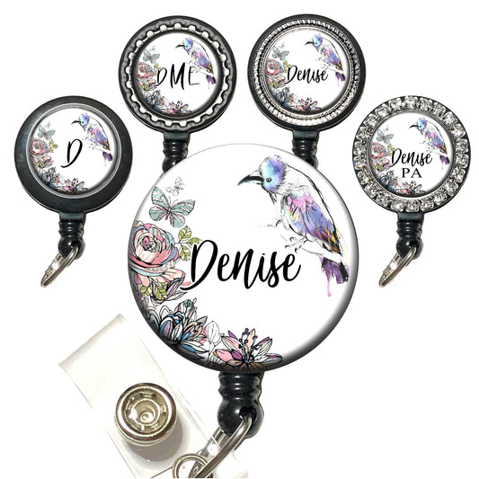 Spring Bird and Flowers Retractable ID Badge Reel Holder