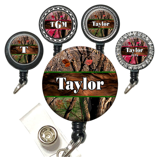 Green or Pink camouflage (2 choices) Retractable ID Badge Reel Holder
