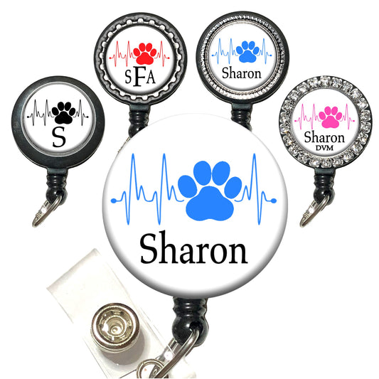 Veterinary Paw Print (6 Choices) Retractable ID Badge Reel Holder