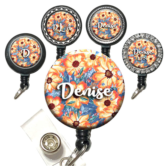 Midwest Blue and Yellow Sunflowers Retractable ID Badge Reel Holder