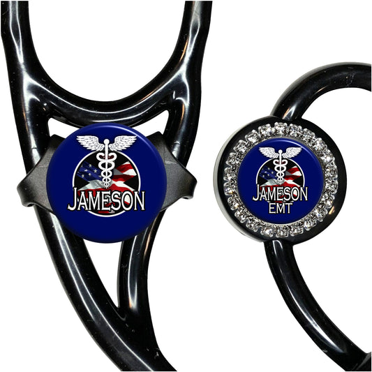 USA Flag Emergency Stethoscope Id Name Tag Personalized